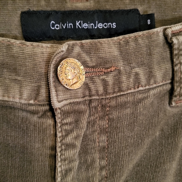 Calvin Klein Flare corduroy pants size 8 with hand sewn gold plated button - Picture 3 of 9